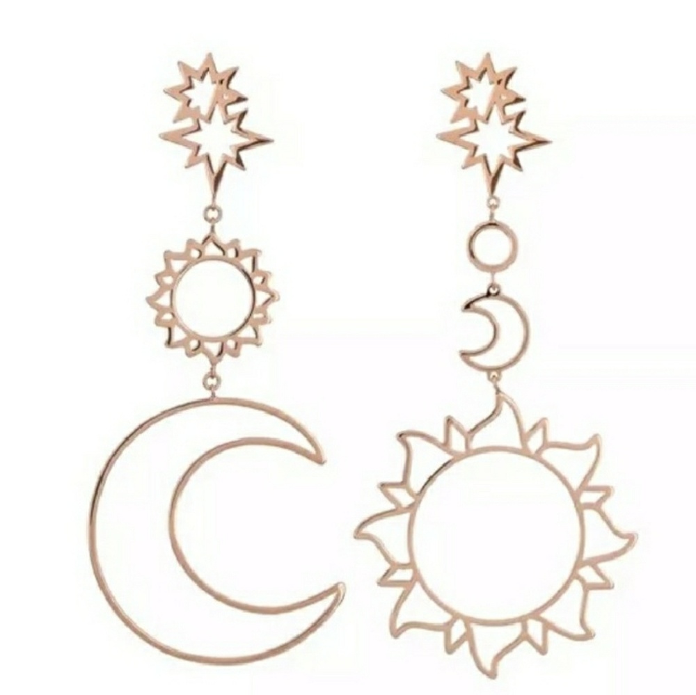 Stunning Sun & Moon Rosegold toned dangle earrings